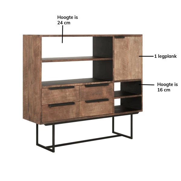 Hoog Dressoir Teak Hout 6 Hoog Dressoir Teak Hout - Afbeelding 6