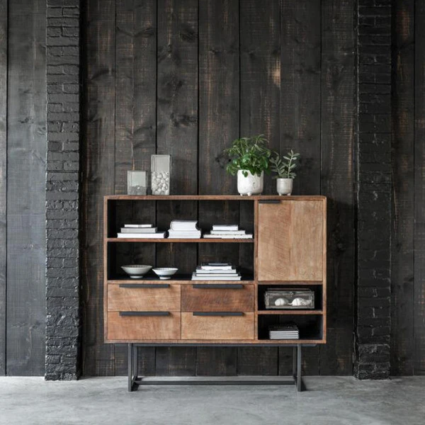 Hoog Dressoir Teak Hout 2 Hoog Dressoir Teak Hout - Afbeelding 2