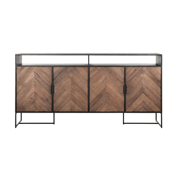 Visgraat Dressoir Zwart Teak - Afbeelding 3