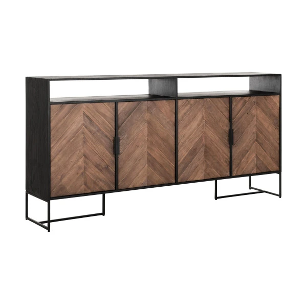 Visgraat Dressoir Zwart Teak - Afbeelding 4