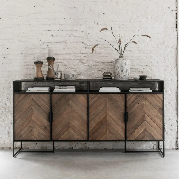 Visgraat Dressoir Zwart Teak