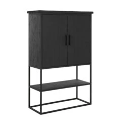 Zwarte Bergkast Teak Small -BePureHome Verkoop dtp home timeless black zwarte wandkast beam smal 03