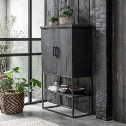 Zwarte Bergkast Teak Small -BePureHome Verkoop dtp home timeless black zwarte wandkast beam smal 05