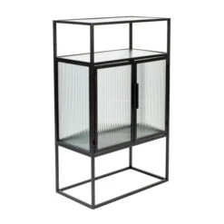 Ribbelglas Kastje Zwart Staal -BePureHome Verkoop dutchbone boli ribbelglas wandkastje 002