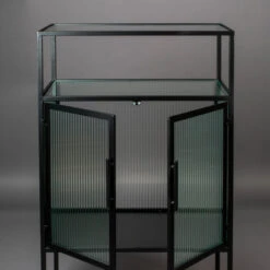 Ribbelglas Kastje Zwart Staal -BePureHome Verkoop dutchbone boli ribbelglas wandkastje 004