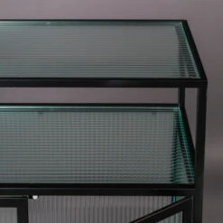 Ribbelglas Kastje Zwart Staal -BePureHome Verkoop dutchbone boli ribbelglas wandkastje 006