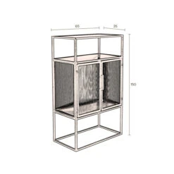 Ribbelglas Kastje Zwart Staal -BePureHome Verkoop dutchbone boli ribbelglas wandkastje 010