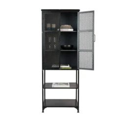 Vintage Wandkast Zwart Metaal -BePureHome Verkoop dutchbone denver hoge zwart metalen wandkast 02