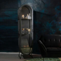 Vitrinekast Ovaal Zwart Staal -BePureHome Verkoop dutchbone oval ovale vitrine zwart metaal 02