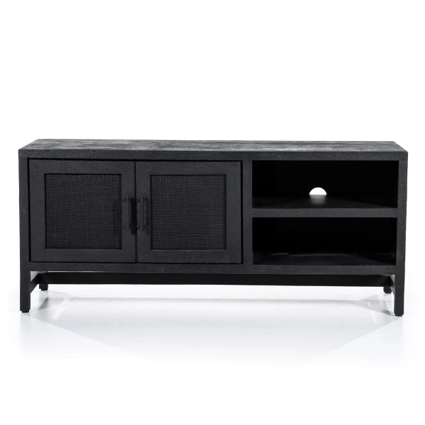 Zwart Tv-meubel Met Rotan Webbing 1 Zwart Tv-meubel Met Rotan Webbing