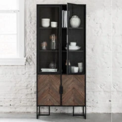 Zwarte Vitrinekast Visgraat 10 Zwarte Vitrinekast Visgraat -BePureHome Verkoop hoge visgraad vitrinekast dtp home criss cross 06