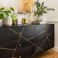 Zwart Ladendressoir -BePureHome Verkoop kare design gold vein zwart ladendressoir 09