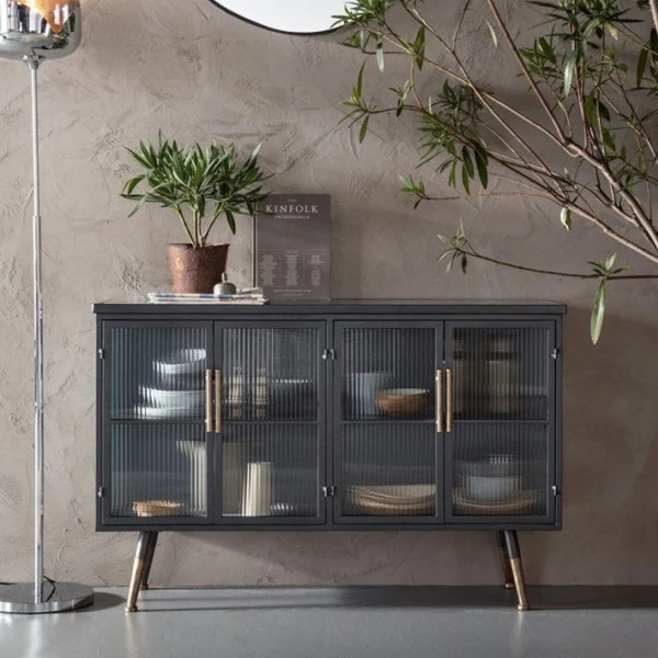 Dressoir Zwart Met Ribbelglas 7 Dressoir Zwart Met Ribbelglas - Afbeelding 7