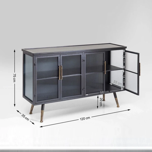 Dressoir Zwart Met Ribbelglas 10 Dressoir Zwart Met Ribbelglas - Afbeelding 10