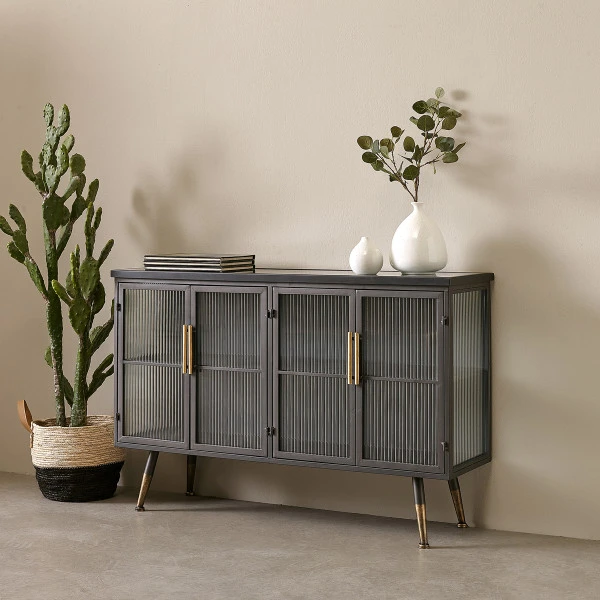 Dressoir Zwart Met Ribbelglas 4 Dressoir Zwart Met Ribbelglas - Afbeelding 4