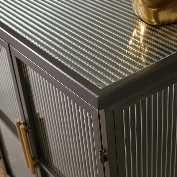 Dressoir Zwart Met Ribbelglas 5 Dressoir Zwart Met Ribbelglas - Afbeelding 5