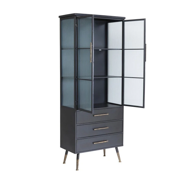 Hoge Wandkast Met Ribbelglas 2 Hoge Wandkast Met Ribbelglas - Afbeelding 2