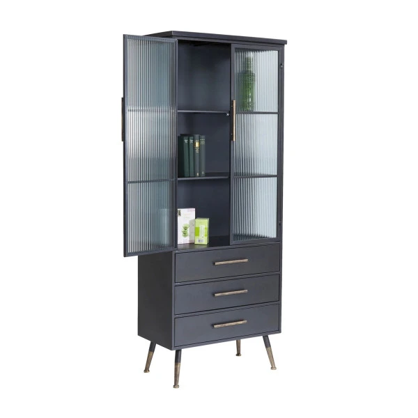 Hoge Wandkast Met Ribbelglas 8 Hoge Wandkast Met Ribbelglas - Afbeelding 8