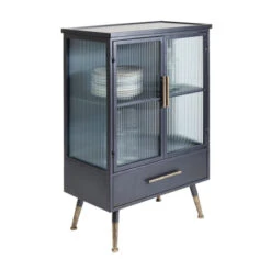 Wandkast Zwart Met Ribbelglas -BePureHome Verkoop kare design gomera wandkast zwart met koper 08