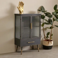 Wandkast Zwart Met Ribbelglas -BePureHome Verkoop kare design gomera wandkast zwart met ribbelglas 02