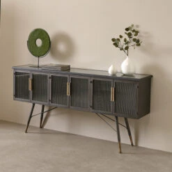 Zwart Dressoir Geribbeld Glas -BePureHome Verkoop kare design gomera zwart dressoir geribbeld glas 03