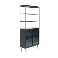 Zwarte Stellingkast Ribbelglas -BePureHome Verkoop kare design gomera zwarte stellingkast ribbelglas 02