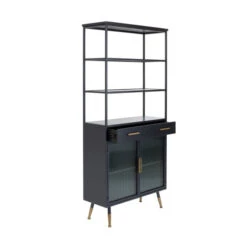 Zwarte Stellingkast Ribbelglas -BePureHome Verkoop kare design gomera zwarte stellingkast ribbelglas 07