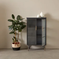 Zwarte Wandkast Met Geribbeld Glas -BePureHome Verkoop kare design gomera zwarte wandkast met geribbeld glas 03