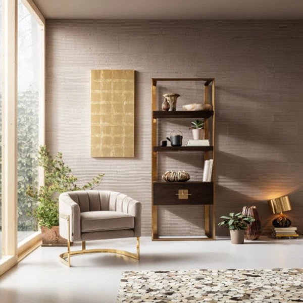 Open Wandkast Messing Met Hout 2 Open Wandkast Messing Met Hout - Afbeelding 2