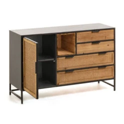 Rotan Webbing Dressoir Zwart Staal -BePureHome Verkoop kave home kyoko metalen dressoir met webbing 02 1
