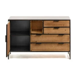 Rotan Webbing Dressoir Zwart Staal -BePureHome Verkoop kave home kyoko metalen dressoir met webbing 04