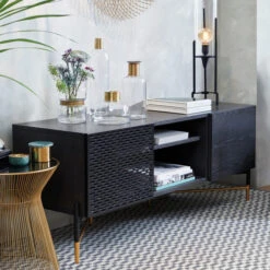 Tv-meubel Zwart Met Goud -BePureHome Verkoop kave home milian zwart essenhouten tv meubel 01 1