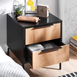 Nachtkastje Zwart Met Eiken -BePureHome Verkoop kave home savoi nachtkastje zwart met eiken 02 1