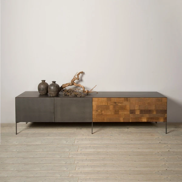 Tv-meubel Hout En Staal 221 Cm