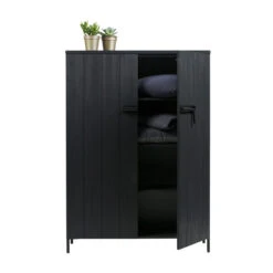 WOOOD Zwarte Kast Grenen Diep Zwart -BePureHome Verkoop woood bruut zwarte houten wandkast 04