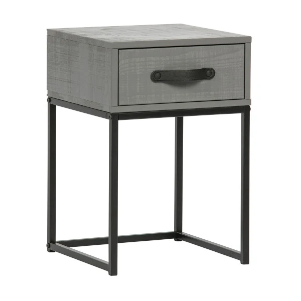 WOOOD Stoer Nachtkastje Van Grijs Hout 1 WOOOD Stoer Nachtkastje Van Grijs Hout