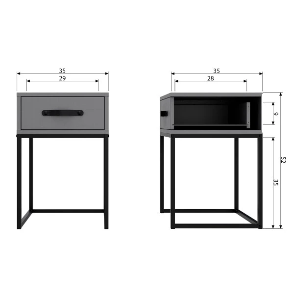 WOOOD Stoer Nachtkastje Van Grijs Hout 6 WOOOD Stoer Nachtkastje Van Grijs Hout - Afbeelding 6