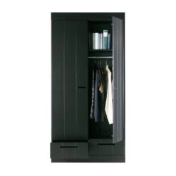 WOOOD Zwarte Kledingkast 2-deurs Met Lades -BePureHome Verkoop zwarte kledingkast 2deurs met lades woood connect 04