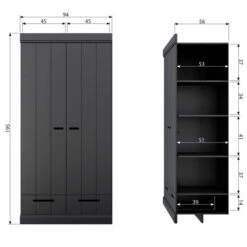 WOOOD Zwarte Kledingkast 2-deurs Met Lades -BePureHome Verkoop zwarte kledingkast 2deurs met lades woood connect 10