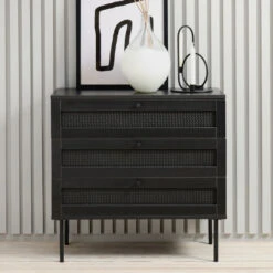 Zwarte Wandkastje Met Rotan